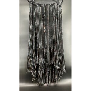 Roxy Black High Low Boho Maxi Skirt XL Multicolor Stripe Ruffle Hem